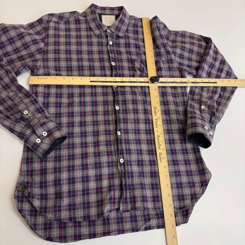Billy Reid Shirt Mens Medium Gray Pink Plaid Button Down Preppy Designer Luxury - Picture 6 of 8